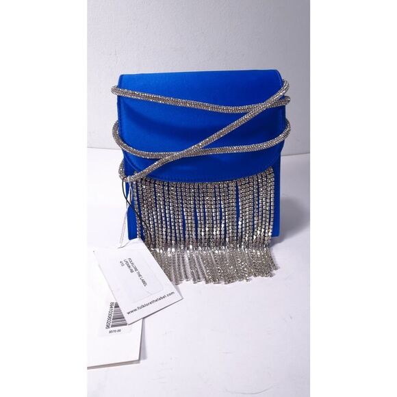 VERONICA BEARD Folklore Fringe Loop Bag Black Clutch Shoulder Bag $570 BLUE - Picture 14 of 14